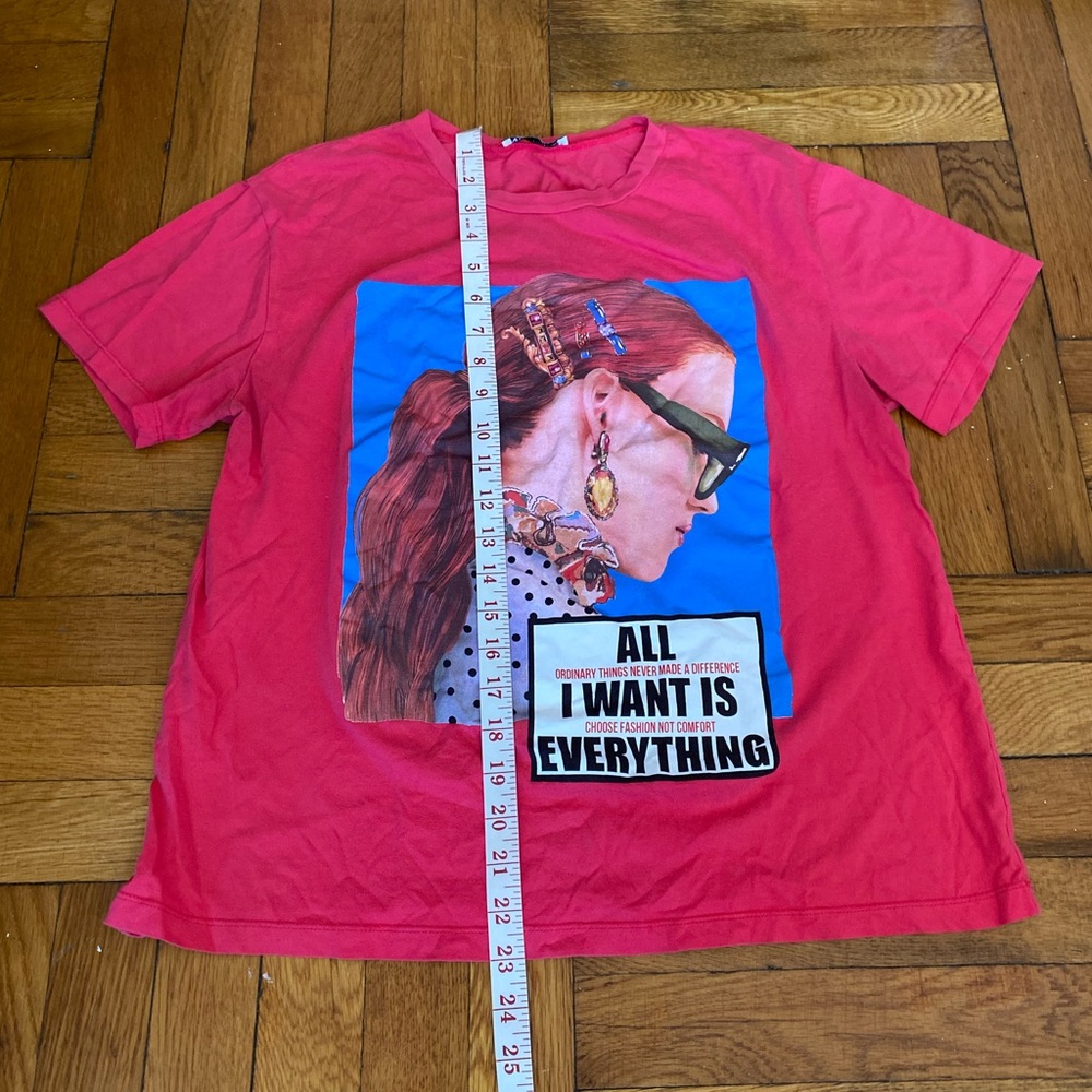 ZARA Graphic Tee Hot Pink Statement Print Oversized Fit Size L - Picture 4 of 5